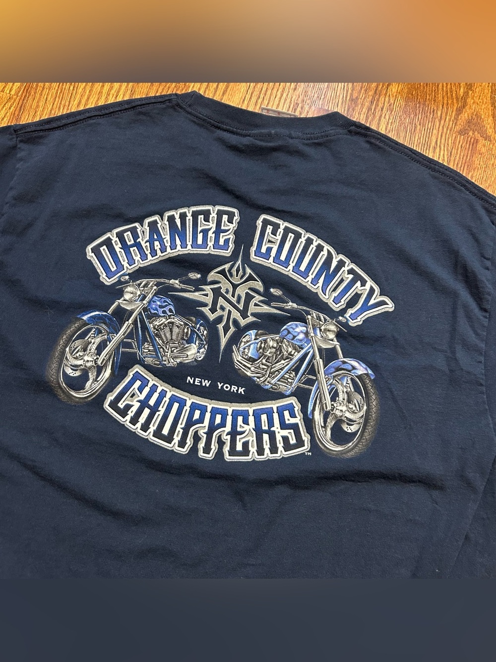Vintage Orange County Choppers Mens Large Blue Double Sided Graphic T-shirt